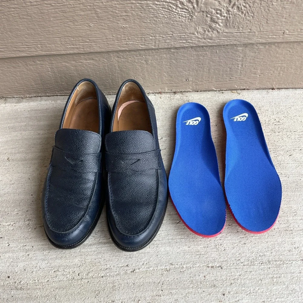 Boggi Milano Men's Size 8.5 Loafers Derby Navy Blue Pebbled Leather Shoes Italy
